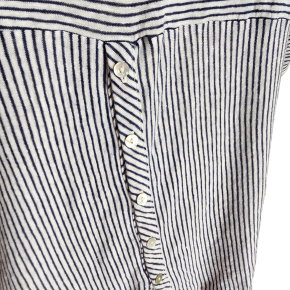 Adrienne Vittadini Women's 2X Linen 3/4 Sleeve Navy Blue and White Striped Top - Picture 5 of 8